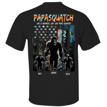 Blue US Flag Papasquatch Like A Grandpa Just Way More Squatchy Custom Bigfoot Shirt