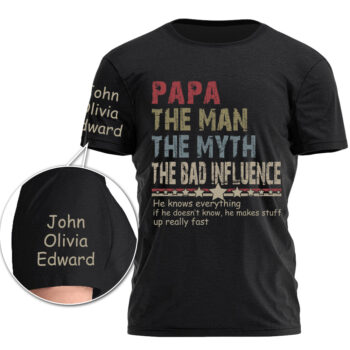Custom Papa The Man The Myth The Bad Influence Shirt