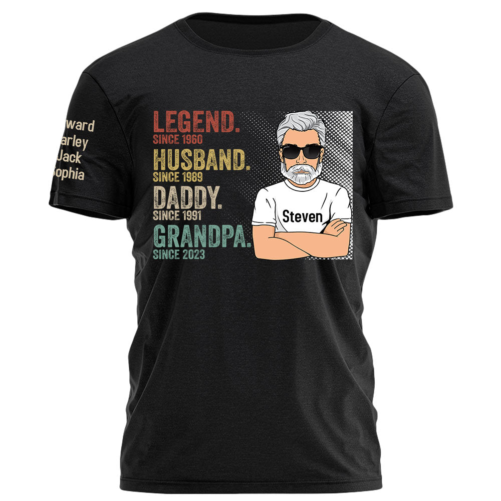 Legend Husband Dad Grandpa Personalized Shirt With Design On Sleeve - Father's Day, Birthday Gift For Dad, Grandpa Legend Husband Dad Grandpa Personalized Shirt With Design On Sleeve - Father's Day, Birthday Gift For Dad, Grandpa