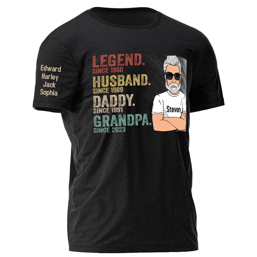 Legend Husband Dad Grandpa Personalized Shirt With Design On Sleeve - Father's Day, Birthday Gift For Dad, Grandpa Legend Husband Dad Grandpa Personalized Shirt With Design On Sleeve - Father's Day, Birthday Gift For Dad, Grandpa