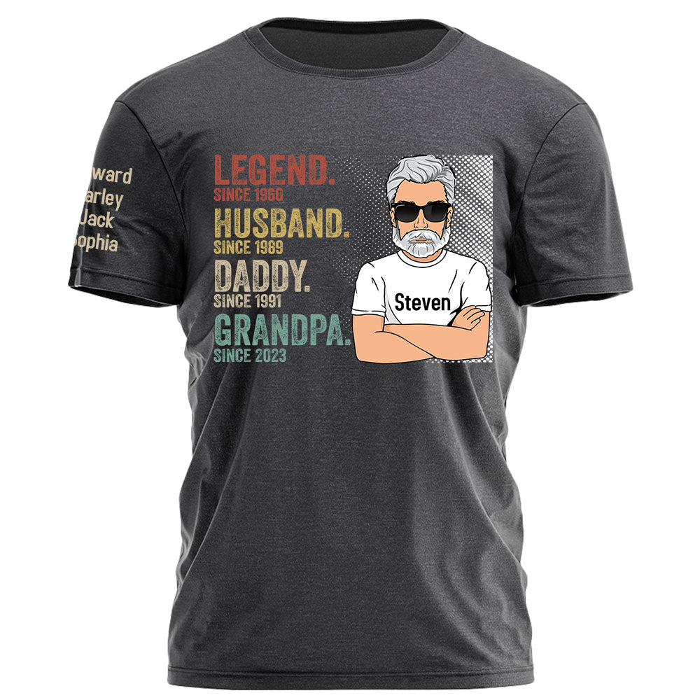Legend Husband Dad Grandpa Personalized Shirt With Design On Sleeve - Father's Day, Birthday Gift For Dad, Grandpa Legend Husband Dad Grandpa Personalized Shirt With Design On Sleeve - Father's Day, Birthday Gift For Dad, Grandpa
