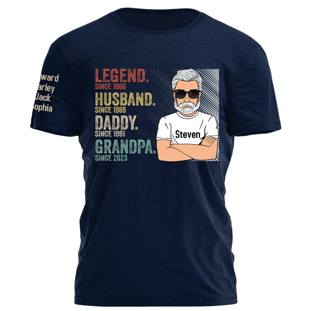 Legend Husband Dad Grandpa Personalized Shirt With Design On Sleeve - Father's Day, Birthday Gift For Dad, Grandpa Legend Husband Dad Grandpa Personalized Shirt With Design On Sleeve - Father's Day, Birthday Gift For Dad, Grandpa