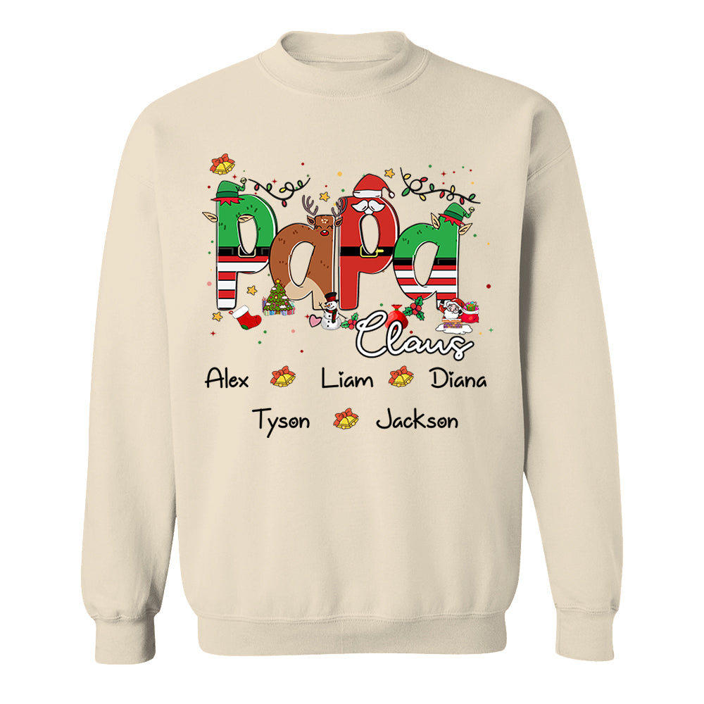 Papa Claus Custom Shirt with Grandkids' Names Papa Claus Custom Shirt with Grandkids' Names