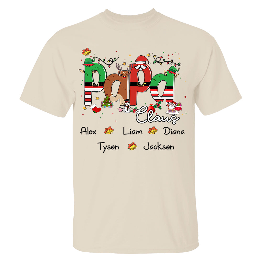 Papa Claus Custom Shirt with Grandkids' Names Papa Claus Custom Shirt with Grandkids' Names