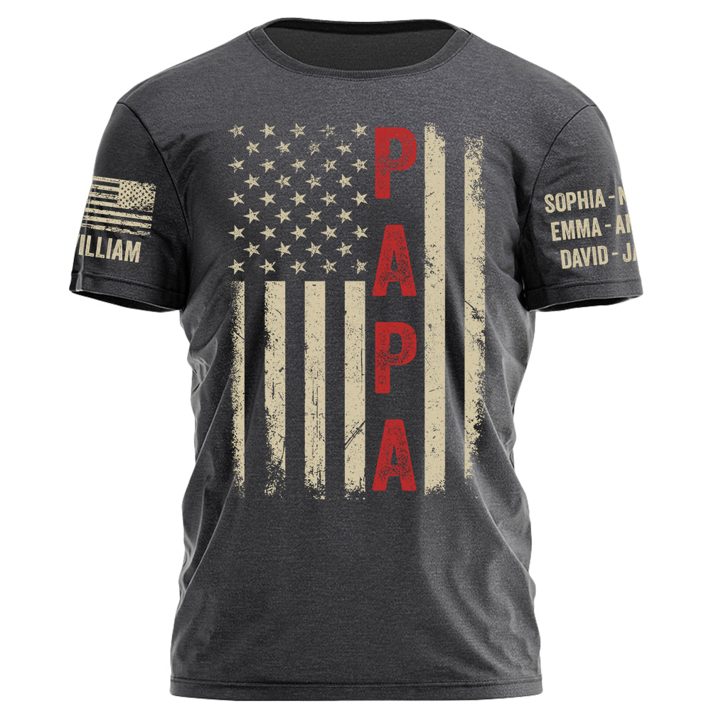 Papa Vintage American Flag Personalized Shirt for Grandpa Papa Vintage American Flag Personalized Shirt for Grandpa