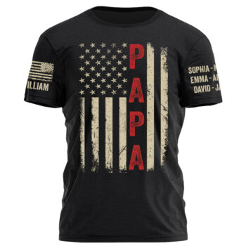 Papa Vintage American Flag Personalized Shirt for Grandpa