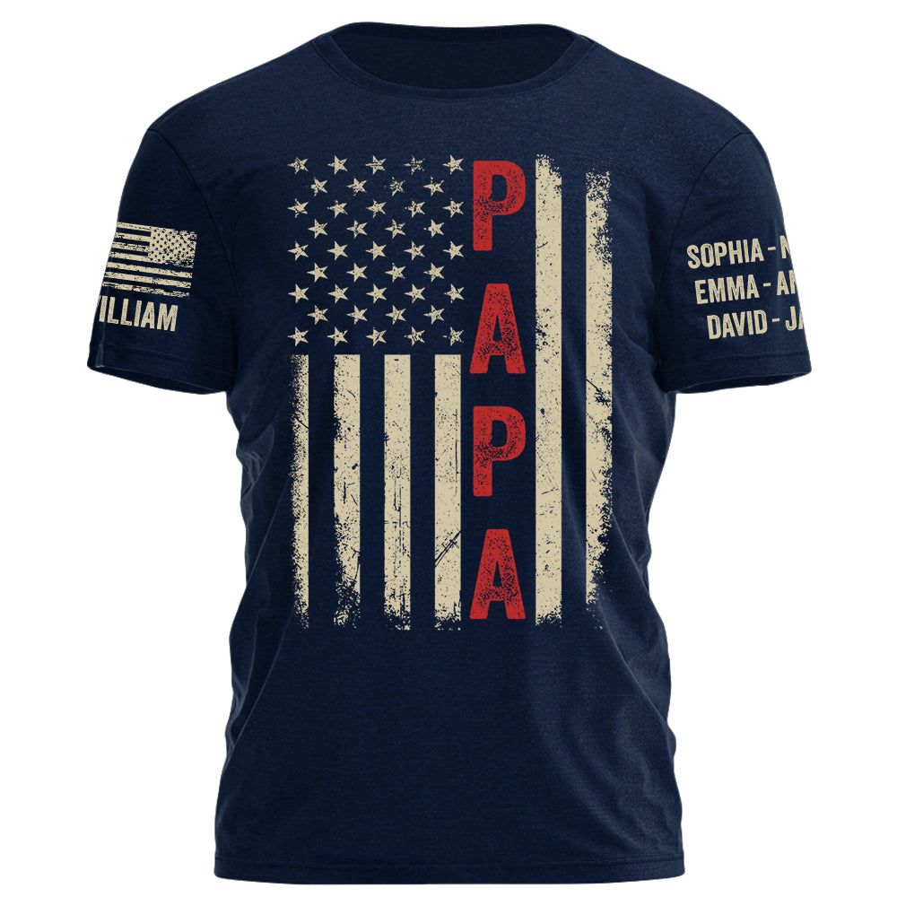 Papa Vintage American Flag Personalized Shirt for Grandpa Papa Vintage American Flag Personalized Shirt for Grandpa