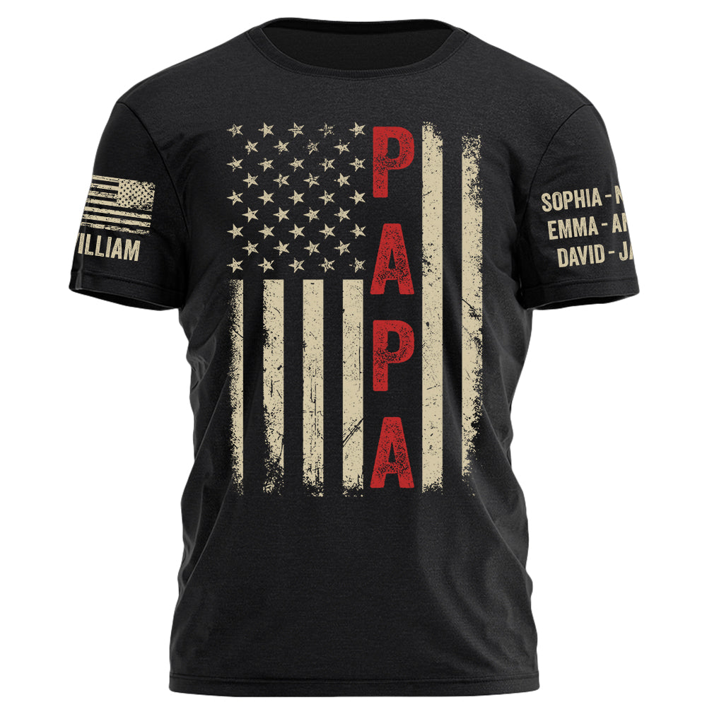 Papa Vintage American Flag Personalized Shirt for Grandpa Papa Vintage American Flag Personalized Shirt for Grandpa