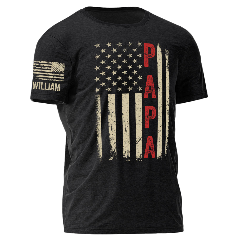 Papa Vintage American Flag Personalized Shirt for Grandpa Papa Vintage American Flag Personalized Shirt for Grandpa