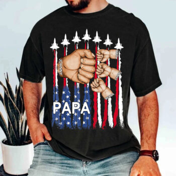 Personalized Papa Shirt with USA Flag and Fighter Jets